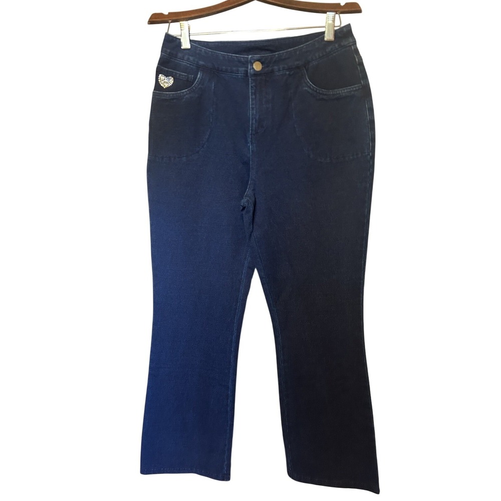 Dream Jeans Quacker Factory Womens sz 10 Med Wash Knit Jeans Embellished Heart